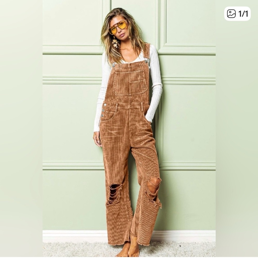 Distressed vintage corduroy overalls